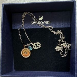 Swarovski Silver Necklace with Rose Gold and Blue Charms